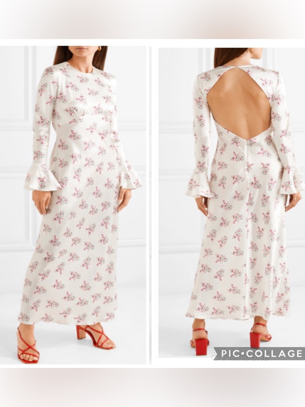 Les Rêveries Silk Open Back Floral Maxi Dress Ivory Pink Size 4